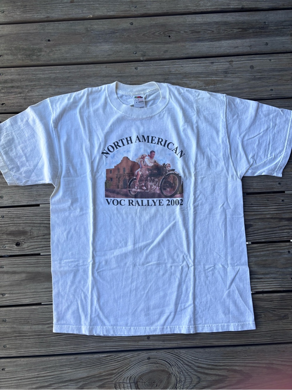 Vintage North American VOC Rallye 2002 Biker Motorcycle White Graphic T-Shirt